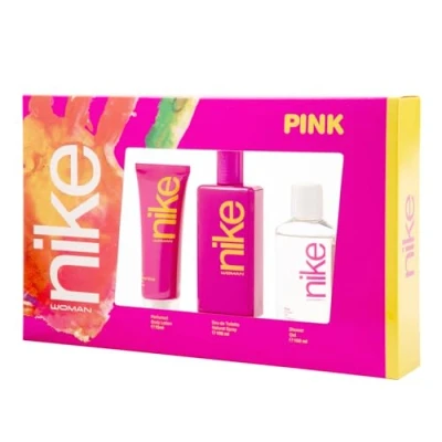 Imagen de Nike Pink, Perfume 100 ml + Crema de Cuerpo 75 Gel Baño ml, Estuche Regalo Mujer, Pack Pink 3 Piezas, Femenino, Fresco, Seductor y Rebelde, Colonia Floral Larga Duración
