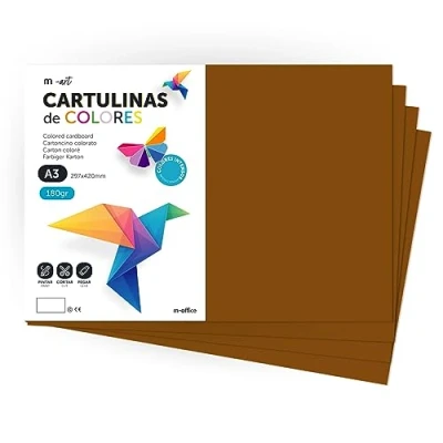 Imagen de cartulina de Colores, A3, Folios colores 180gr, Bloc intensos, Ideal para Manualidades, Imprimir tus Documentos y Diseños Creativos · m office (100 Hojas, Marron)