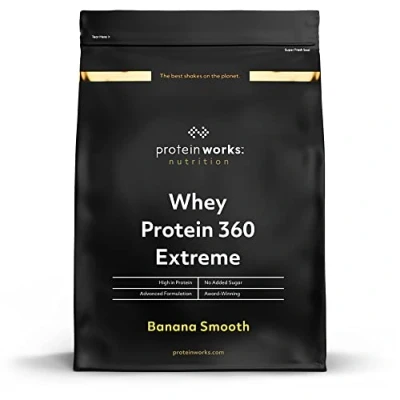 Imagen de THE PROTEIN WORKS Batido de Proteína Whey 360 Extreme Sabor Plátano Riche en Protéines Glutamine, Vitamines &amp; Minéraux 600g