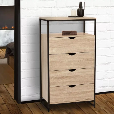 Imagen de IDMarket Chifón de 4 cajones Detroit 60 cm Cómoda diseño industrial con estante
