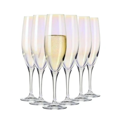 Imagen de Krosno Venezia Rainbow Copas de champán 6 x 200 ml Prosecco regalo boda Cristal cristalino Vidrio sin plomo Resistente a los arañazos Idea