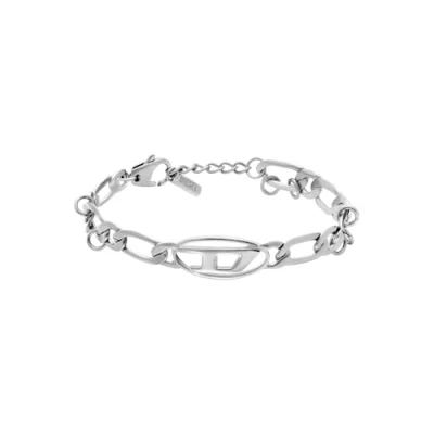 Imagen de Diesel Pulsera ovalada con logotipo D para hombre, tono plateado, Latón, DX1599040, Eine Grösse, No es una piedra preciosa