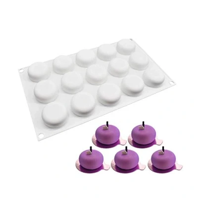 Imagen de molde de silicona pastel 3d, moldes chocolate para postres pudín, 15 cavidades Forma redonda, blanco