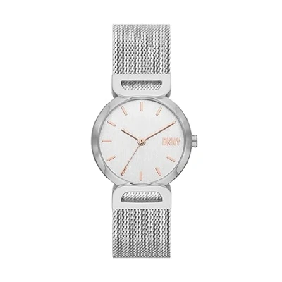 Imagen de DKNY Reloj para mujer Downtown D, movimiento de tres manecillas, caja acero inoxidable plateado 34 mm con correa inoxidable, NY6623