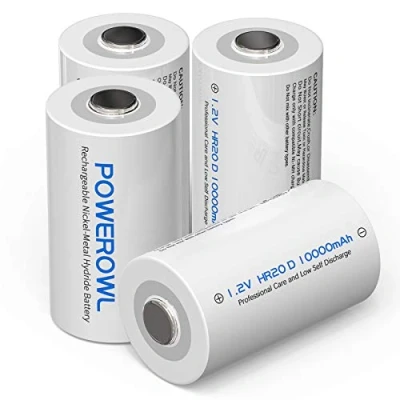 Imagen de POWEROWL Pilas D Recargables 10000mAh 1.2V Ni MH Alta Capacidad 1200 Ciclo paraJuguete, Remoto, Radio, Linterna (4 Unidades)