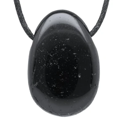 Imagen de Lebensquelle Plus colgante en forma de gota turmalina negra con correa piel, piedras preciosas calidad