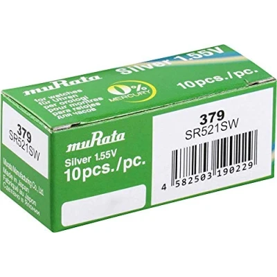 Imagen de Murata SR521SW PBWW 379 Pilas de botón (óxido Plata, 16 mAh, 1,55 V, 10 Unidades)