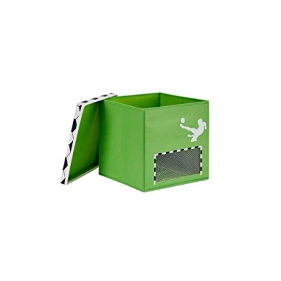 Imagen de Love IT Store Caja de Almacenamiento fútbol con Tapa para estantería Kallax Tela, Paredes y Tapas reforzadas, Color Verde Red portería 30 x cm
