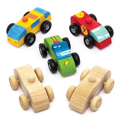 Imagen de Baker Ross Kit de coches hechos madera (Pack 5) Actividad manualidades infantiles para decorar y jugar