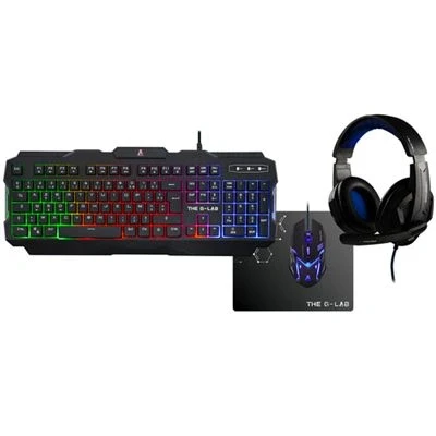 Imagen de The G Lab Combo Argon Juego de Juegos 4 en 1 Teclado AZERTY retroiluminado, ratón Gamer 3200 dpi, Micro Auriculares, Alfombrilla Antideslizante Pack PC PS4 Xbox One Mac