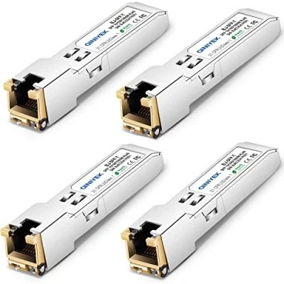 Imagen de QINIYEK 1.25G SFP T, 10/100/1000BASE T RJ45 Cobre para Cisco GLC T/SFP GE T/GLC TA, Mikrotik SRJ01, Netgear, Supermicro, hasta 100 m (Paquete de 4)