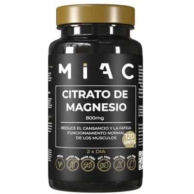 Imagen de MIAC Citrato de Magnesio Capsulas 800 mg 12 Cápsulas Alta Biodisponibilidad Suplemento Reducción Cansancio y Fatiga Huesos Músculos Fuertes