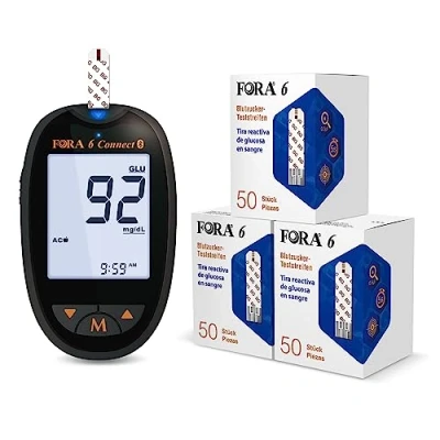 Imagen de FORA 6 Connect Medidor de Glucosa en Sangre con 150 Tiras Reactivas para Monitoreo Preciso y Bluetooth