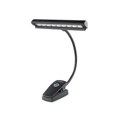 Imagen de K&amp;M 12249 Orchestra Light Eos lámpara para atril negra Pantalla de 21 cm Con clip, cuello cisne, 6 LED, bolsa transporte incluida