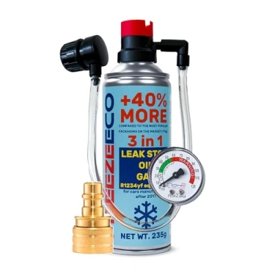 Imagen de gas refrigerante R1234yf para coche, aire acondicionado 1 lata 3en1 235 g con manguera de presión integrada manómetro y adaptador