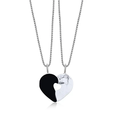 Imagen de COAI Collares Yin Yang para Novios de Acero Inoxidable con Colgante Corazón Obsidiana y Howlita Piedras Naturales