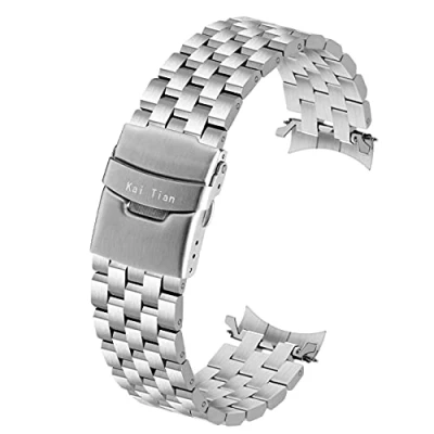 Imagen de Kai Tian 5 líneas de acero inoxidable para reloj pulsera, extremos curvados, 20mm, 22mm, hombres y mujeres, hebilla doble, color negro plateado