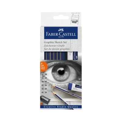 Imagen de Faber Castell FC114000 Set grafito Creative Studio con 6 lápices Goldfaber, 2H, HB, B, 2B, 4B, 6B + afilalápices y goma, Multicolor