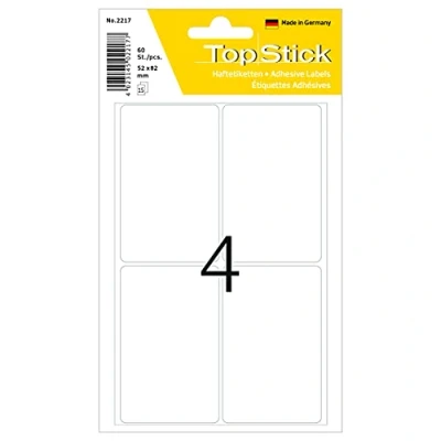 Imagen de TopStick 2217 Etiquetas multiusos grandes (52 x 82 mm, 15 hojas, papel, mate) autoadhesivas, pegatinas universales permanentes para rotulación a mano, 60 adhesivos blancas