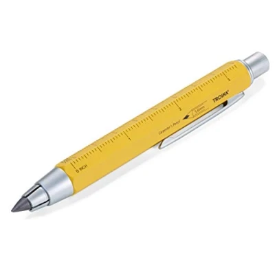 Imagen de TROIKA ZIMMERMANN 5,6 PEN56/YE Lápiz de mina HB (mina mm, regla en centímetros/pulgadas, escala 1:20 m/1:50 m, sacapuntas, latón lacado, color amarillo