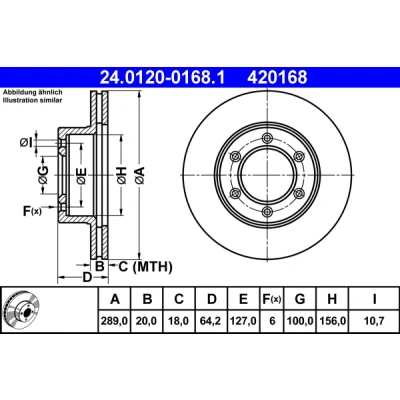 Imagen de ATE 24.0120 0168.1 Disco de freno 289,0 20,0 6 127,0 ventilado TOYOTA: HILUX Pick up, 5 up