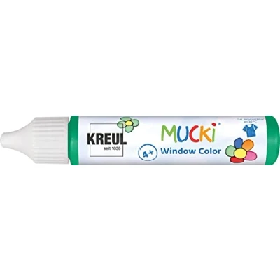 Imagen de KREUL 24413 Mucki Window Colour, verde oscuro, rotulador de 29 ml, pintura al agua para ventanas, sin parabenos, gluten, lactosa, vegana, fácil pintar, se lava con