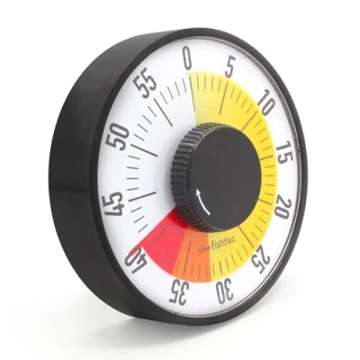 Imagen de FISHTEC ® Temporizador mecánico Gigante 60 Minutos, 3 Zonas de Colores, números Grandes pie o magnético, Cocina, aula, gestión del Tiempo para niños, Examen, 16 x 5