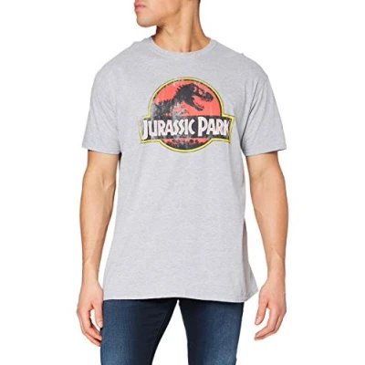 Imagen de Jurassic Park Distressed Logo Camiseta, Gris, M para Hombre