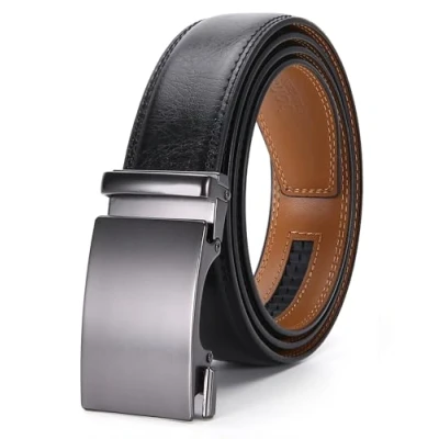 Imagen de Nelbons cinturón para hombre, de trinquete cuero hombre con hebilla deslizante, ajuste adaptarse a ancho 3,5 cm 1 3/8 pulgadas