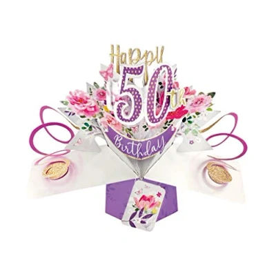 Imagen de Tarjeta de felicitación emergente 50 cumpleaños con diseño flores original Second Nature 3D