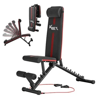 Imagen de KM Fit Banco de Pesas Plegable para Entrenamiento Respaldo Ajustable en 6 Posiciones Asiento 3 Superficie EVA Transpirable Capacidad Carga hasta 250 kg