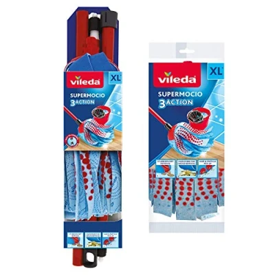 Imagen de Vileda Mopa compacta de 3 acciones SuperMocio con Recambio Extra, Rojo/Azul, 12 x 11 48 cm