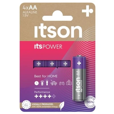 Imagen de ITSON, AA Pilas Alcalinas, Paquete de 4, para Relojes, Linternas, Mandos a Distancia, LR6IPO/4CP