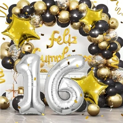 Imagen de Globos de 16 cumpleaños,Plata pulgadas Globo número, decoraciones número cumpleaños para hombre y mujer, inflable lámina Plata