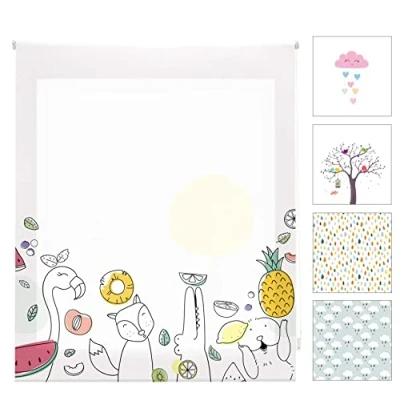 Imagen de Blindecor Digital Infantil Estor Enrollable Translúcido con Estampado Impresión Modelo Zoofruit 130 x 180 cm (ancho por alto) Tamaño de la Tela 137 175 Estores para Ventanas