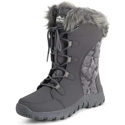 Imagen de Polar Mujer Acolchada Piel Sintética Cuff Invierno Pata Suela De Goma Durable Nieve Lluvia Al Aire Libre Botas Gris Camuflaje UK3/EU36 YC0655