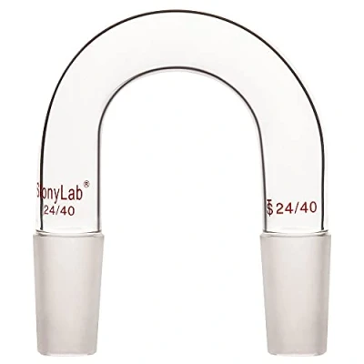 Imagen de stonylab Vidrio Adaptador de Entrada, Borosilicato U Forma Laboratorio Vacío/Gas Inerte con 24/40 Junta Interior Cónica Estándar