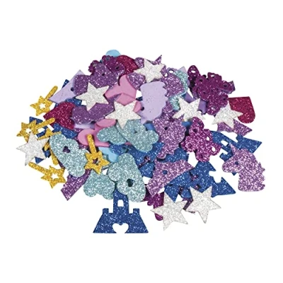 Imagen de Rayher Pack de 80 pegatinas goma eva con purpurina, formas cuento, 3 4 cm, 30230000