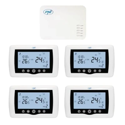 Imagen de Termostato Inteligente PNI CT440 inalámbrico, con WiFi, Control de 4 Zonas vía Internet, para Sistemas calefacción, Bombas, electroválvulas, App TuyaSmart