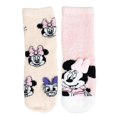 Imagen de Disney Minnie Mouse 3D ABS Calcetines de peluche para niñas suaves niños invierno, antideslizantes, color rosa/beige (2 unidades), Rosa/Beige, 27 30