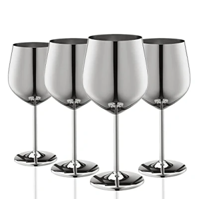 Imagen de WOTOR Copa de vino acero inoxidable juego 4, 540ml inquebrantable metálicas Copas vino, Adecuado para exteriores, viajes, camping, piscinas (Plata)