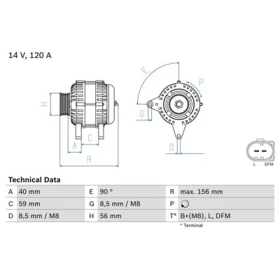 Imagen de BOSCH 0 986 041 860 Alternador 14V 120A VOLKSWAGEN: Golf 4, TRANSPORTER 4 Bus, Touareg I, SEAT: Ibiza 3, Leon I Hatchback, 2, AUDI: A3 Hatchback