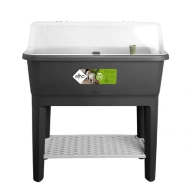 Imagen de Elho Mesa de Cultivo Noa 80 Jardinera con Cubierta y Sistema riego Hierbas plástico 100% Reciclado Ø 78,5 x H 34,2 cm Negro/Living Negro