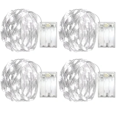 Imagen de OEMG 4 x Guirnaldas de Luces con Pilas [con Destello Modos],50Leds 5 Metros Alambre Cobre, 20 en Total, Cadena Pilas,Mini Hadas a Pila, Guirnalda Led[Blanco]