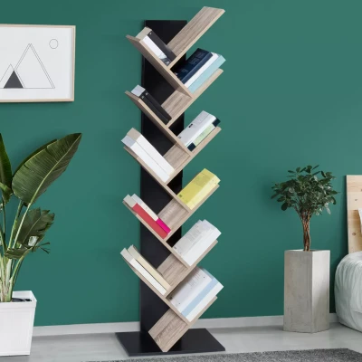 Imagen de IDMarket Estantería para libros de té con forma árbol 10 niveles madera negra y estantes haya