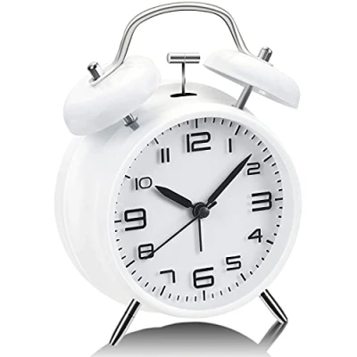 Imagen de YouJabz despertador de doble campana con luz nocturna, reloj retro infantil analógico esfera grande 4 pulgadas, sin tictac, silencioso, regreso a la escuela, regalo para niños
