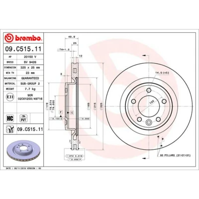 Imagen de BREMBO 09.C515.11 Disco de freno 325 25 5 ventilación interna revestido altamente carbonizado LAND ROVER: Range Rover Sport, 4