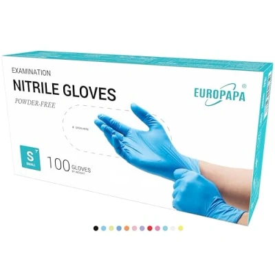 Imagen de EUROPAPA 100 Guantes De Nitrilo Desechables, Examen, Nitrilo, Sin Polvo, LÁTex, No EstÉRiles, Disponables (S, Azul)