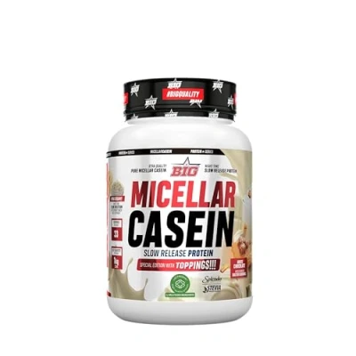 Imagen de BIG Caseina Micelar de Maxima Calidad, Proteina Liberacion Sostenida para Recuperacion y Masa Muscular, Textura Cremosa (Con toppings (trocitos), White Chocolate with Salted Caramel)
