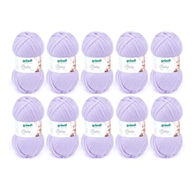 Imagen de Gründl Baby Uni Knitting/Crochet y Sus Hilos Infantil certificada Oeko Tex, 70% poliacrílico 30% Poliamida, 50 g / 150 m, tamaño de Aguja: 3,5 4,5, 10 x g, Lila, Lana, Lilla, One Size, 1500